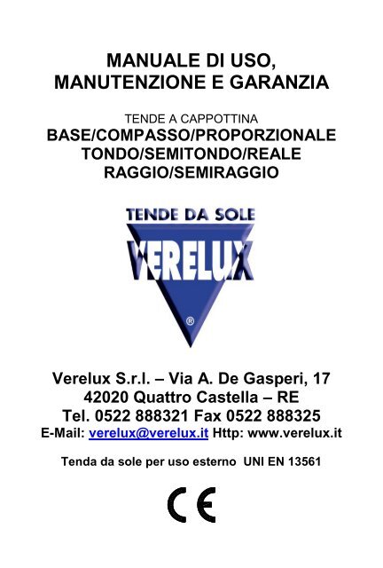 Manuale d'uso, manutenzione e garanzia - Verelux