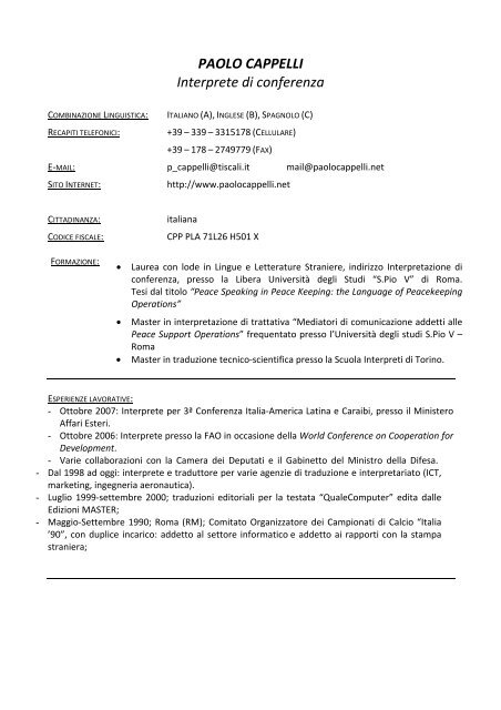 Preleva il CV in formato PDF - Paolo Cappelli