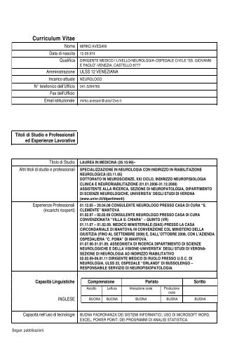 Curriculum Avesani Mirko I parte - Azienda Ulss 12 veneziana