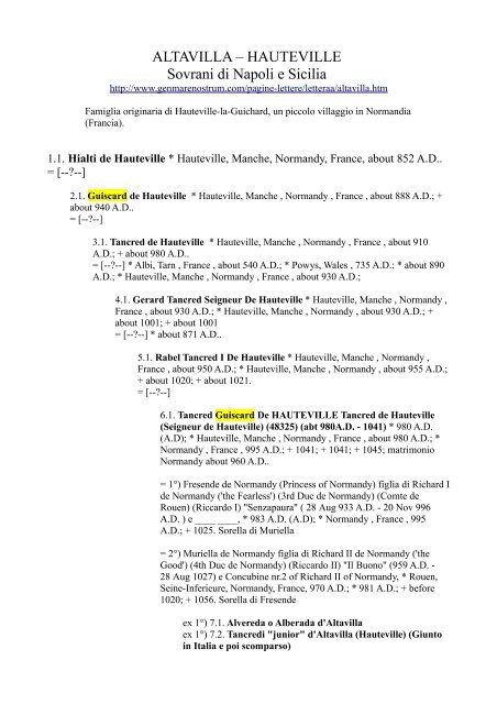 ALTAVILLA – HAUTEVILLE Sovrani di Napoli e Sicilia - Dinastia ...