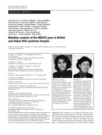 Mutation analysis of the MECP2 gene in British and Italian Rett ...