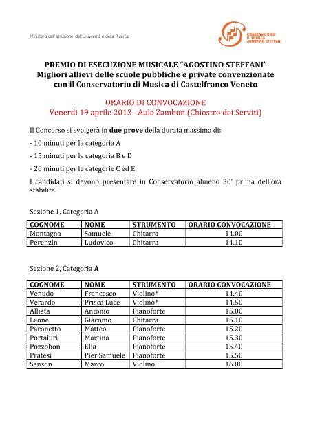 Scarica il file allegato - Conservatorio Steffani