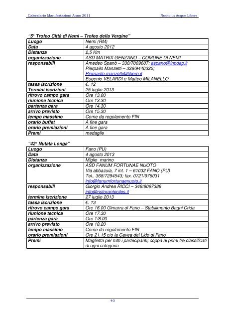 calendario 2013.gara per gara doc - Federazione Italiana Nuoto