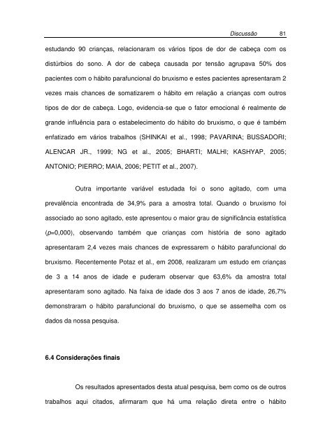 Avaliação da prevalência do bruxismo infantil e sua relação ... - Unicid