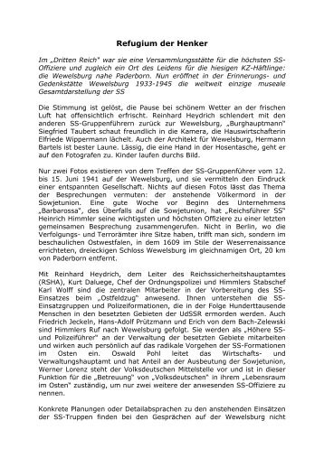 Pressetext Wewelsburg 1933-1945 - Kreismuseum Wewelsburg