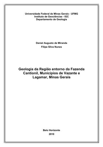 Geologia da região entorno da fazenda Cantionil, municípios - UFMG