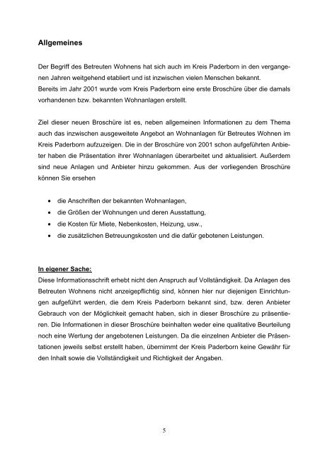 Broschüre Betreutes Wohnen im Kreis Paderborn