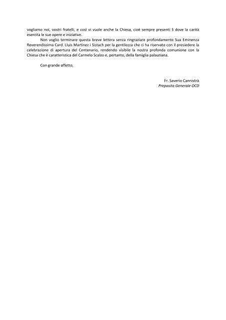 Lettera del P. Generale - Carmelitani Scalzi