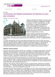 Le directeur de l'Eglise protestante de Genève ne sera pas remplacé