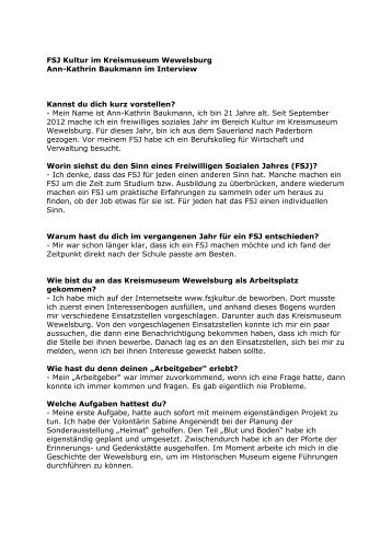FSJ Kultur - Ann-Kathrin Baukmann im Interview - Kreismuseum ...