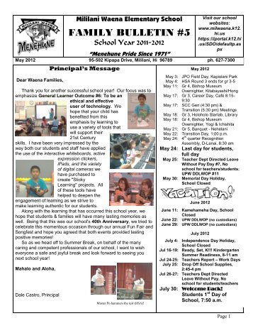 May, 2012, Family Bulletin #5 - Mililani Waena Elementary School