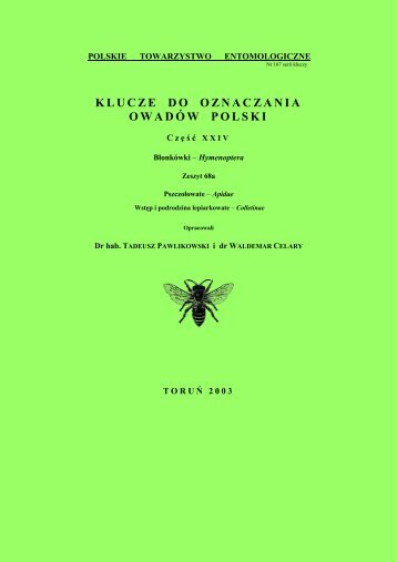 KLUCZE DO OZNACZANIA OWADÓW POLSKI - Colletinae - Toruń