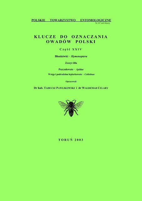 KLUCZE DO OZNACZANIA OWADÓW POLSKI - Colletinae - Toruń