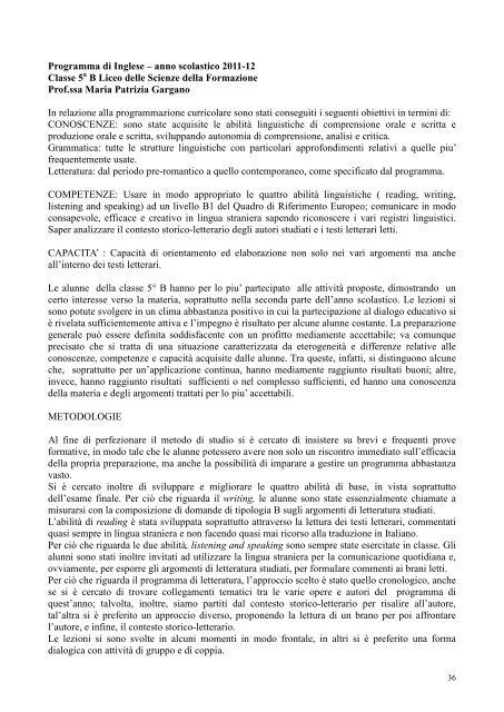 Documento del Consiglio di Classe Classe 5B Liceo delle Scienze ...