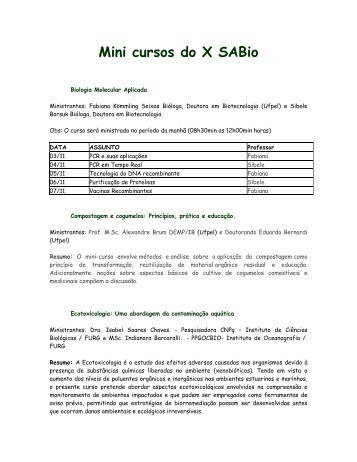 Mini cursos do X SABio - Universidade Federal de Pelotas