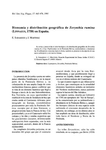 Bionomía y distribución geográfica de Zerynthia rumina (LINNAEUS ...