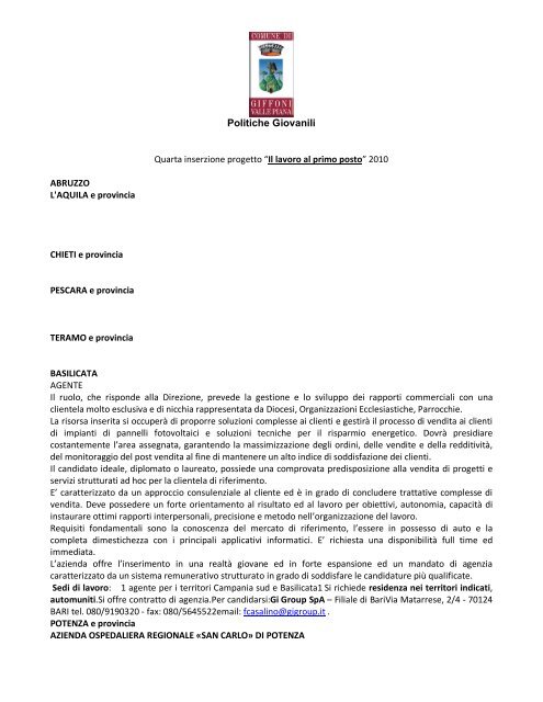 Ufficio Informagiovani Comune Di Giffoni Valle Piana