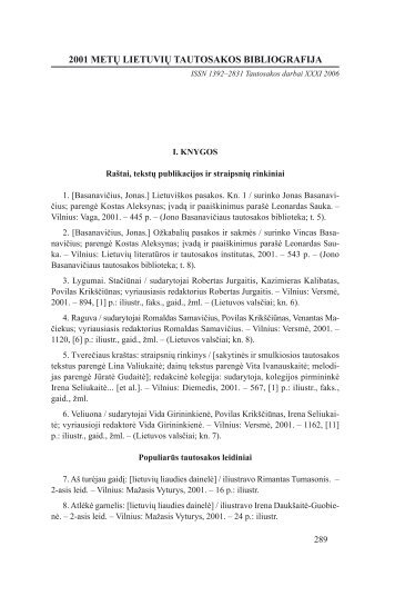 2001 metų lietuvių tautosakos bibliografija - Lietuvių literatūros ir ...