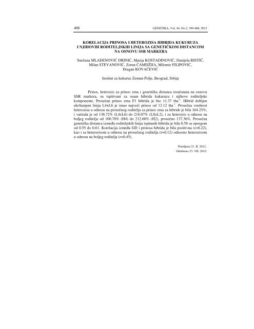 Correlation of yield and heterosis of maize hybrids and their parental ...