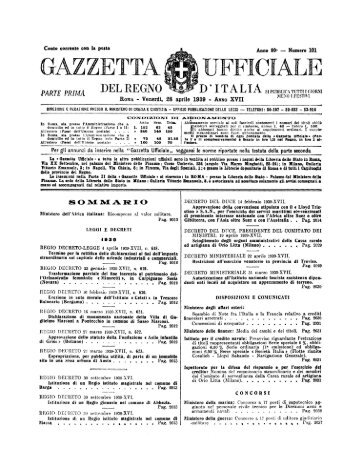 Regio Decreto - 16 marzo 1939 - n. 621 - GU 101-1939