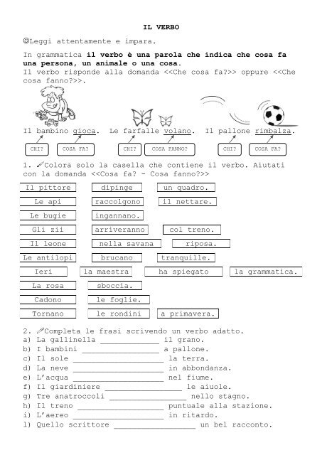 IL VERBO Leggi attentamente e impara. In ... - La Teca Didattica