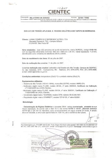 Relatório de Ensaio - Laudo Técnico - SP Brasil Borrachas