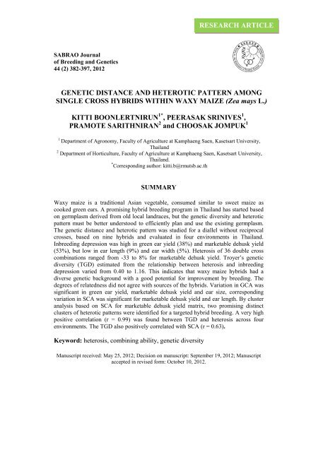 GENETIC DISTANCE AND HETEROTIC PATTERN ... - SABRAO