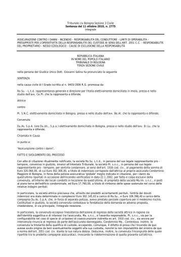 Tribunale di Bologna, sez. III, 11/10/2012, sentenza n. 2775 - Mizar