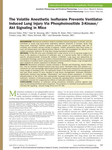 The Volatile Anesthetic Isoflurane Prevents Ventilator - Anesthesia ...