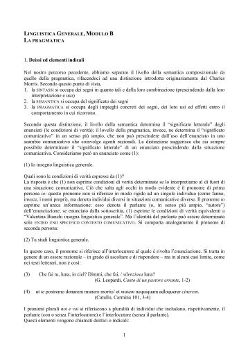 1 1. Deissi ed elementi indicali Nel nostro percorso pecedente ...
