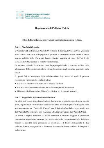 Regolamento di Pubblica Tutela - Azienda USL di Ferrara