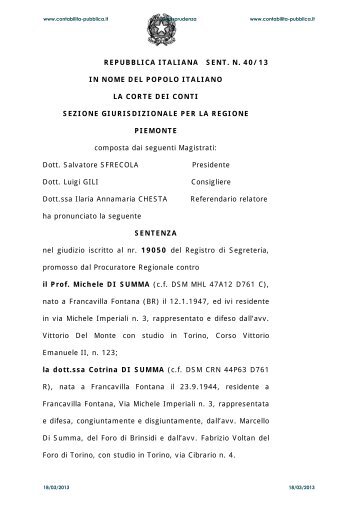 Sentenza n. 40 del 13 marzo 2013 - Contabilità Pubblica