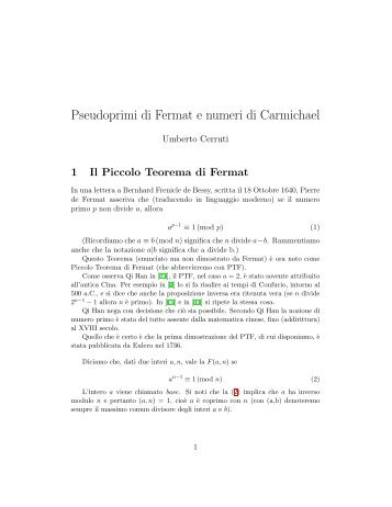 Pseudoprimi di Fermat e numeri di Carmichael - Dipartimento di ...