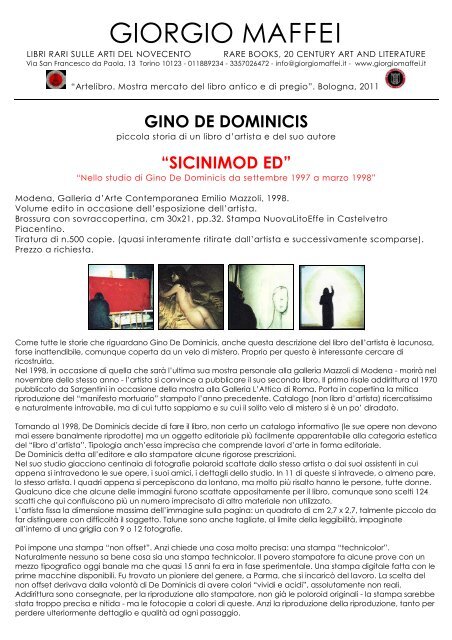 Gino De Dominicis. Un libro - Giorgio Maffei
