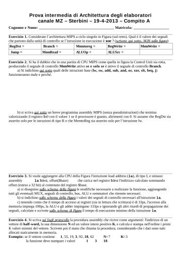 Prova intermedia di Architettura degli elaboratori canale MZ ... - TWiki