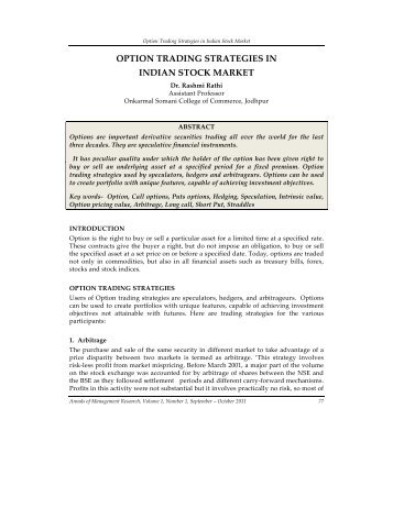 Option Trading Strategies in Indian Stock Market - IJMT Publication