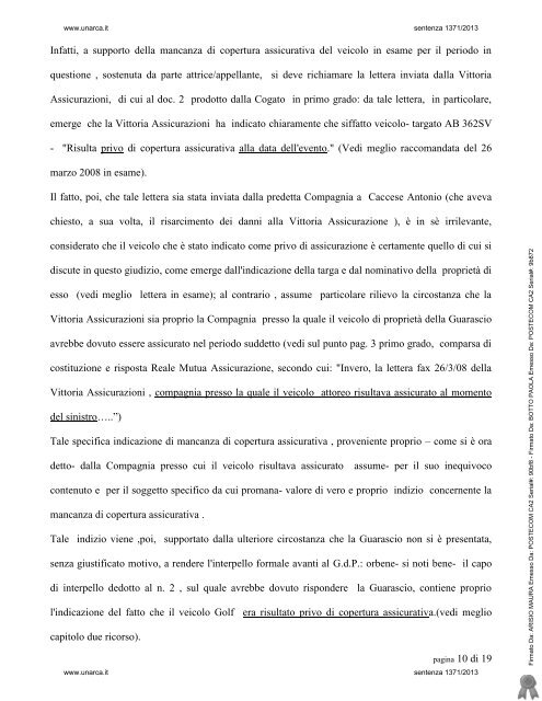 Tribunale di Torino Sez. III Civile, GU Arisio, sentenza 8 ... - UNARCA