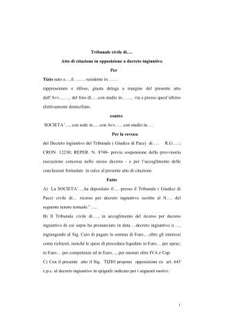 Opposizione a decreto ingiuntivo - Studio legale Cigliano ...