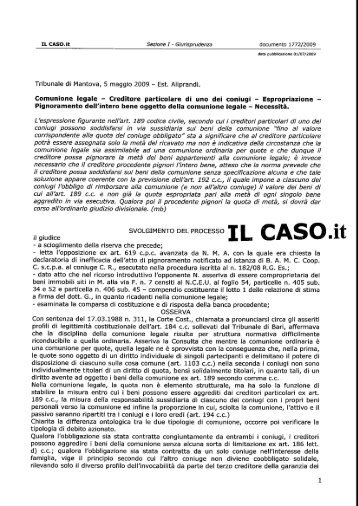 Tribunale di Mantova, 5 maggio 2009 - Est. Aliprandi. Comunione ...