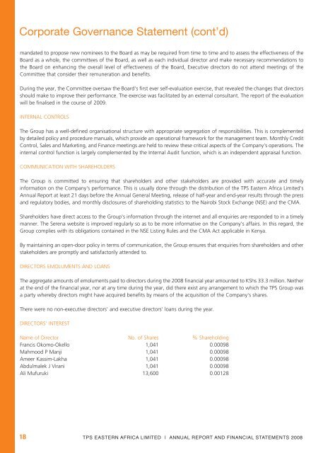 Download TPS, East Africa 2008 Annual Report - Serena Hotels