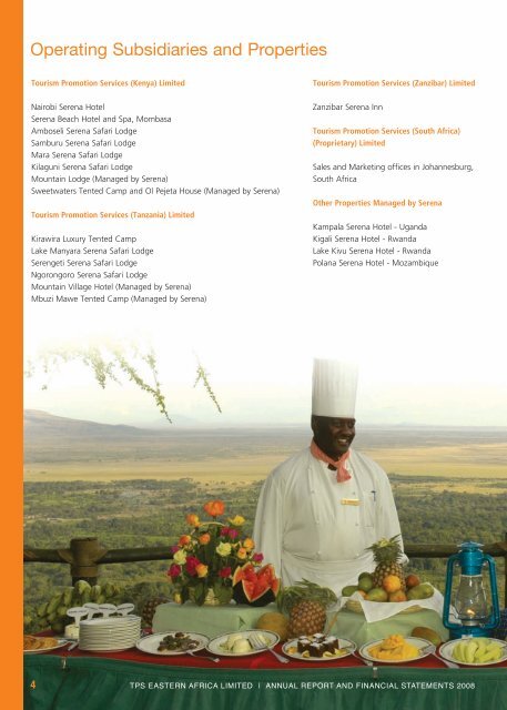 Download TPS, East Africa 2008 Annual Report - Serena Hotels