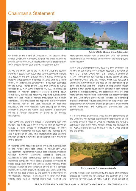 Download TPS, East Africa 2008 Annual Report - Serena Hotels