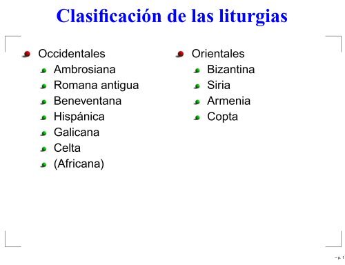 Clasificación de las liturgias - Arrakis