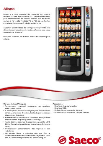 Dados técnicos - Máquinas de vending Saeco