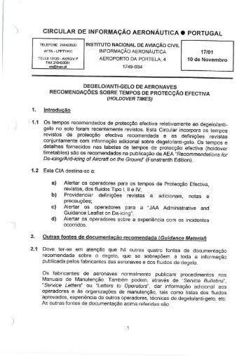 Circular de Informação Aeronáutica n.º 17/01