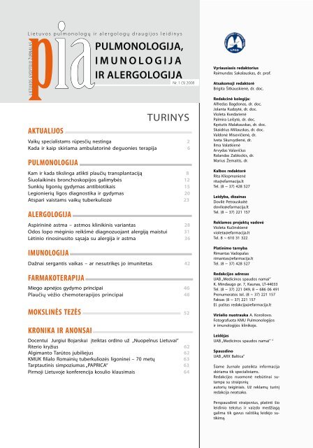 "pulmonologija, imunologija ir alergologija" nr. 1(3) 2008 - Lietuvos ...