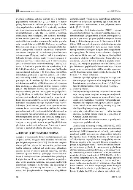 "pulmonologija, imunologija ir alergologija" nr. 1(3) 2008 - Lietuvos ...