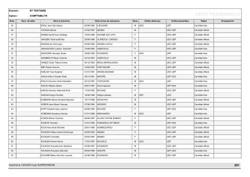 Listing de contrôle des candidats aux examens 2013 - Accueil ...