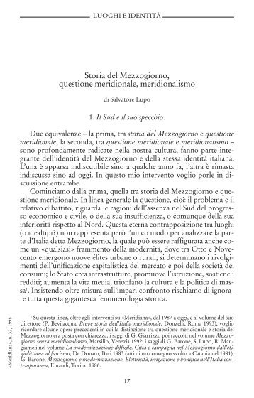 Storia del Mezzogiorno, questione meridionale ... - Rivista Meridiana