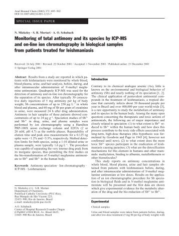 Monitoring of total antimony and its species by ICP-MS and ... - Unifra